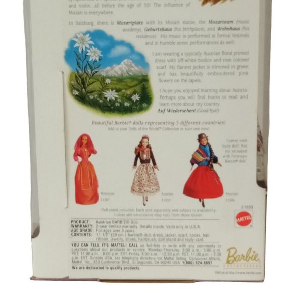 Austrian Barbie Dolls of the World Collector Edition #21553 Vintage 1998 NRFB - Picture 5 of 10